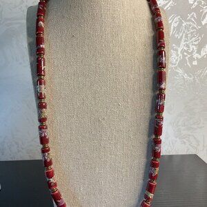 Vintage Japanese Porcelain Hand Painted Bead Necklace